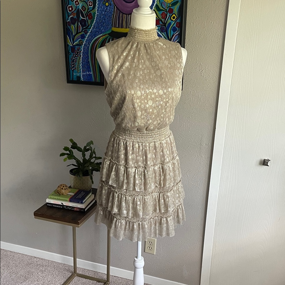 MSK metallic light gold sleeveless mini